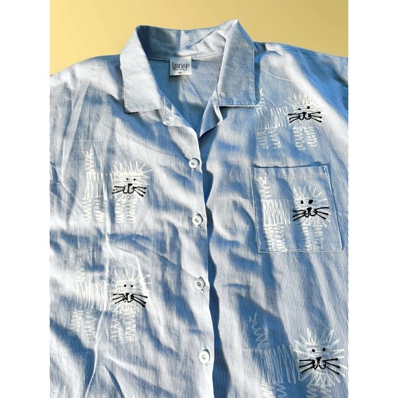 VTG Lauriejo Designs Sailor Strips Hand Painted Lions Novelty Blouse Women's XL - Picture 6 of 12